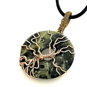 Kambaba Jasper Tree Wire Wrapped Unique Heart Healing Emotional Earth Necklace